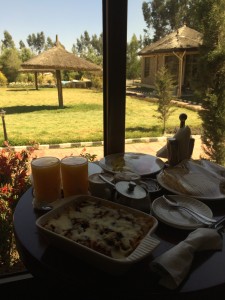 The view from my room in YaYa Village, Addis Ababa.  Yes I eat lasagna for breakfast when marathon training, among many other random things!